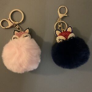 Pink Fox Pom Pom Keychain